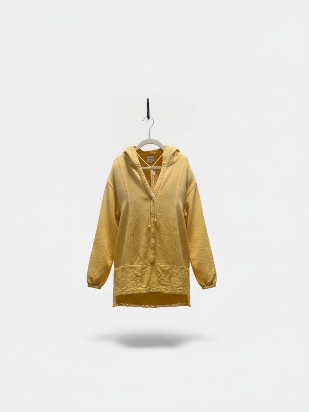 Sundance Yellow Boho Hooded Pullover Size Small with Textured/ Lace-like accents